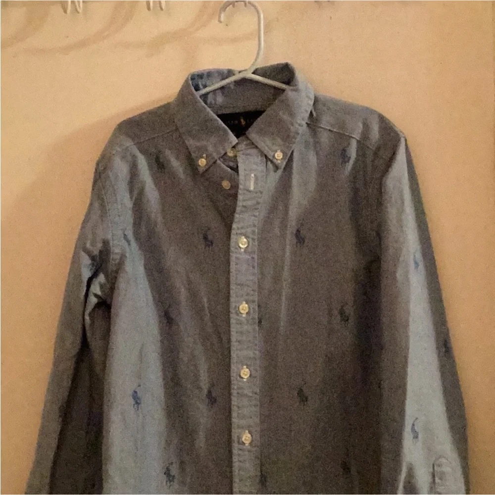 Ralph Lauren Blue Emblem Button Down Shirt Medium (10-12) Boys